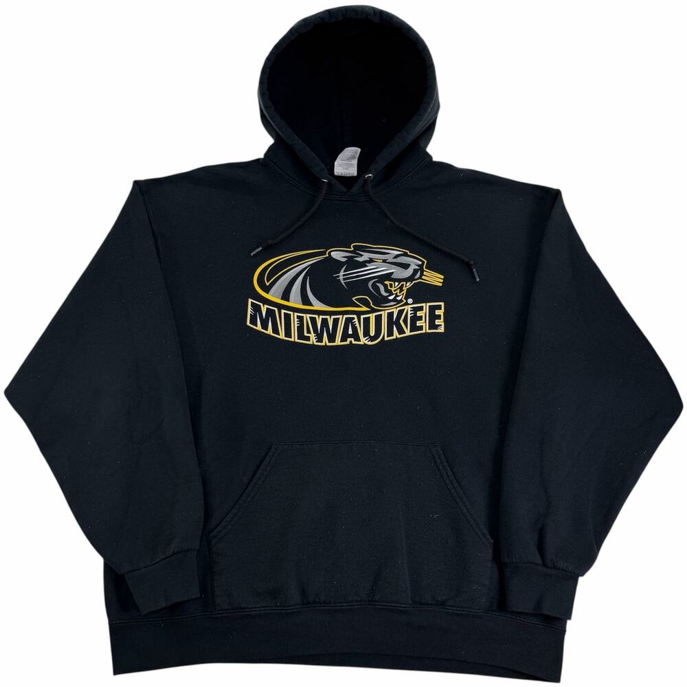 Vintage 90s y2k University of Milwaukee Panthers Hoodie Mens XL Black Sweatshirt